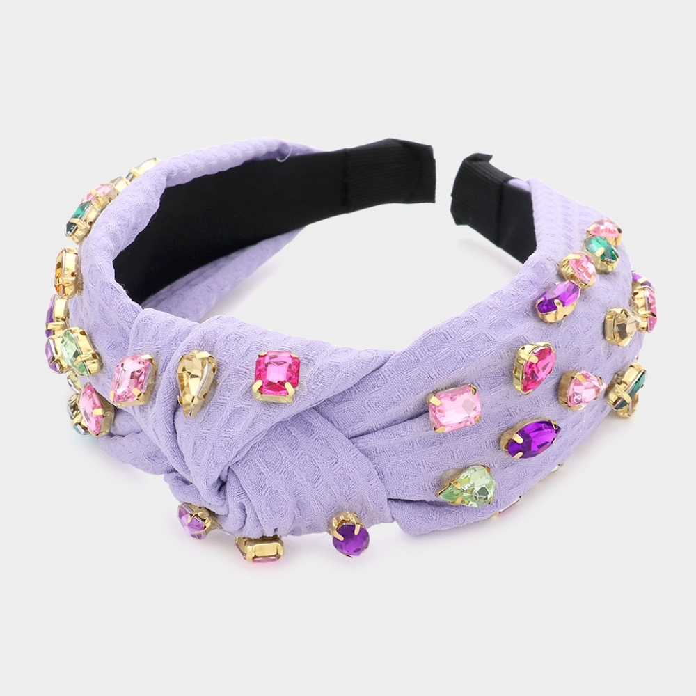 Purple Lavender Heart Crystal Knot Headband Hair Bling Sparkle Jeweled Statement